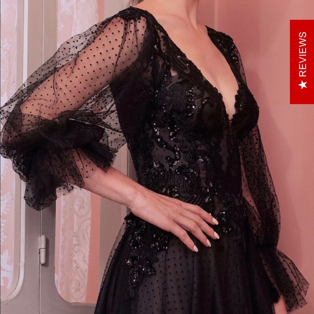 GEMY MAALOUF BLACK POLKA DOT GOWN SIZE 14